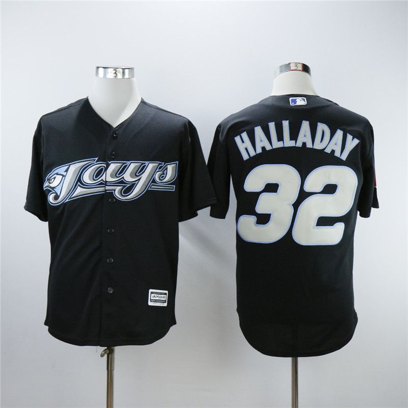 Men Toronto Blue Jays #32 Halladay Black Throwback MLB Jerseys